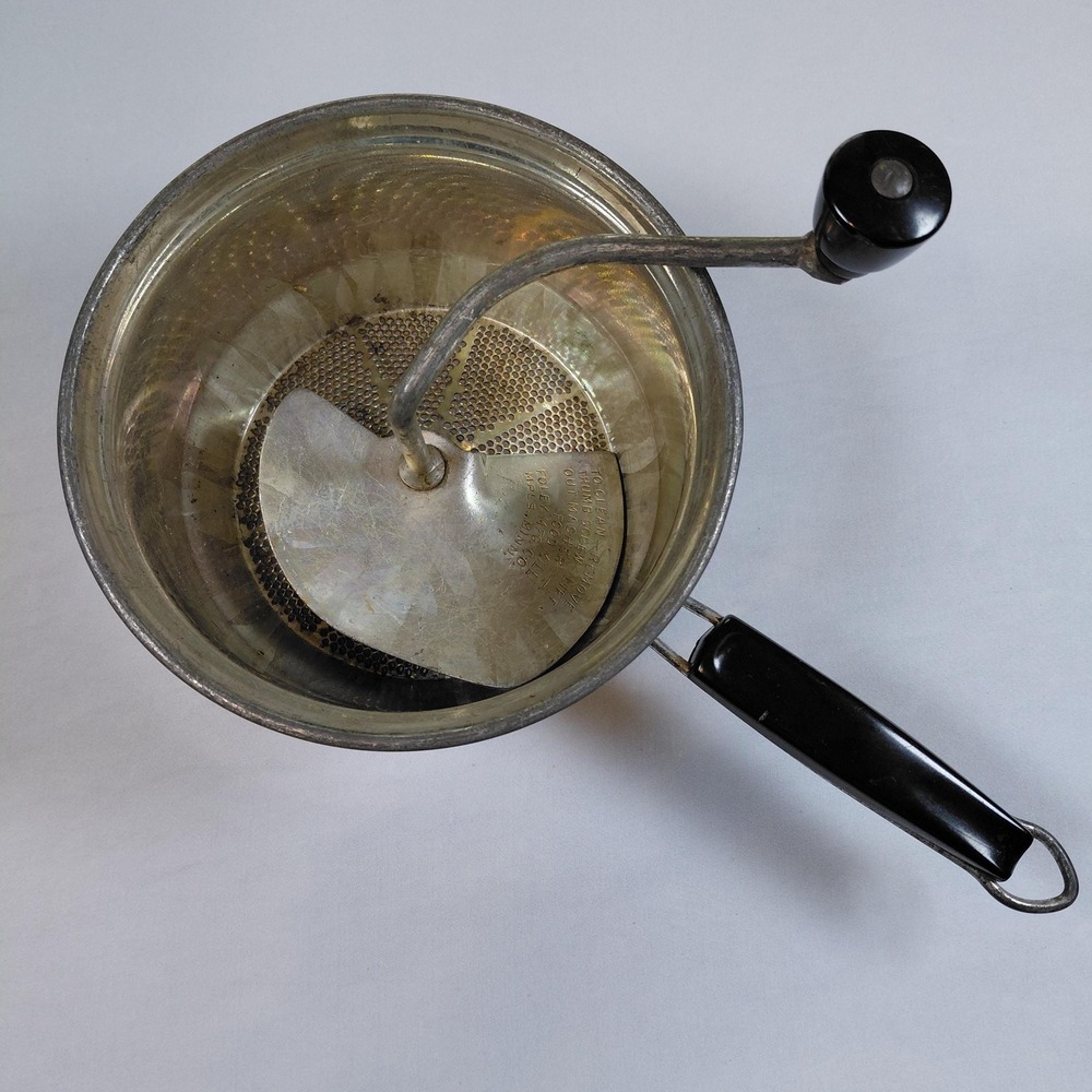 Vintage Foley Food Mill Press: Bakelite Handle, Hand Crank Strainer